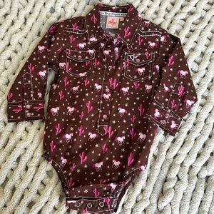 Pink and brown cowgirl onesie